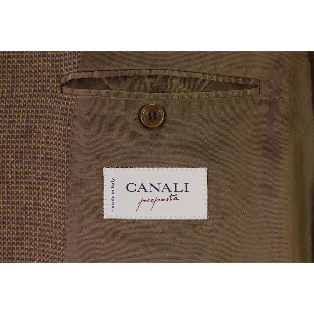 Canali Gold Blue Knit Woven 100% Cashmere Blazer Jacket 48L